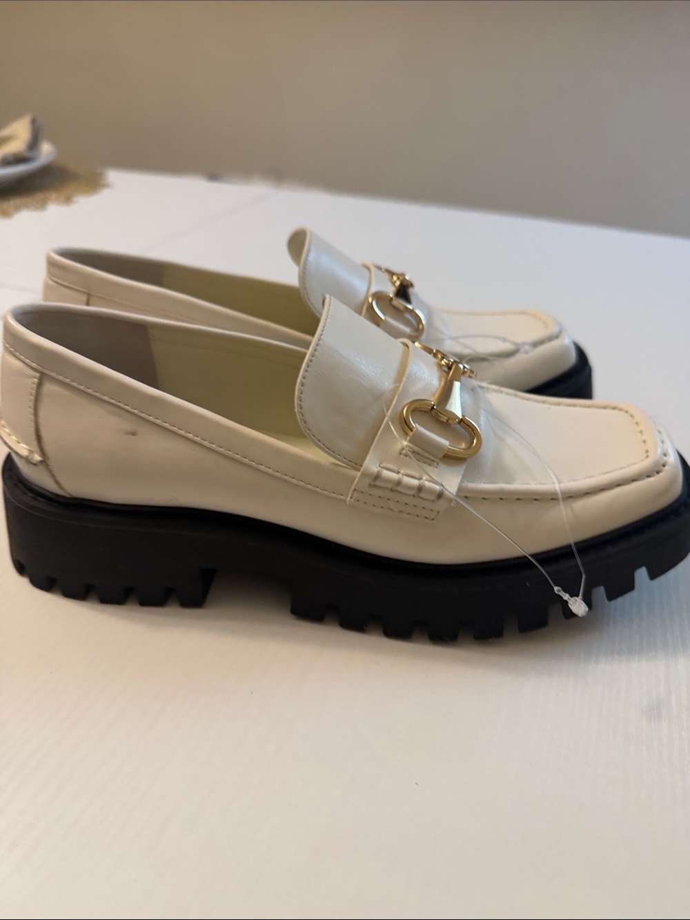 Cream Loafer with Gold Bit and Black Lug Sole - gótic style